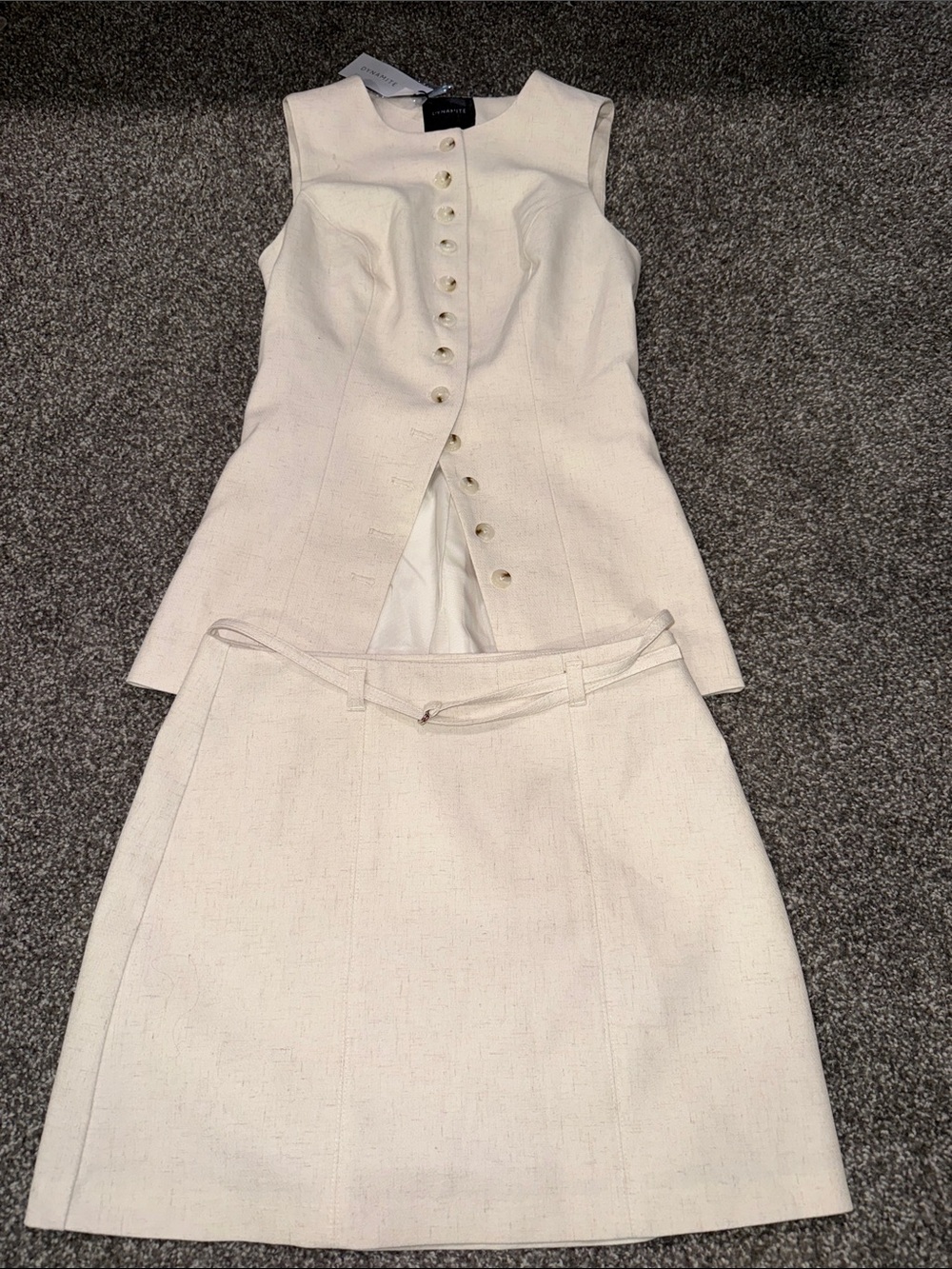 Cream Sleeveless Button Front Skirt Set